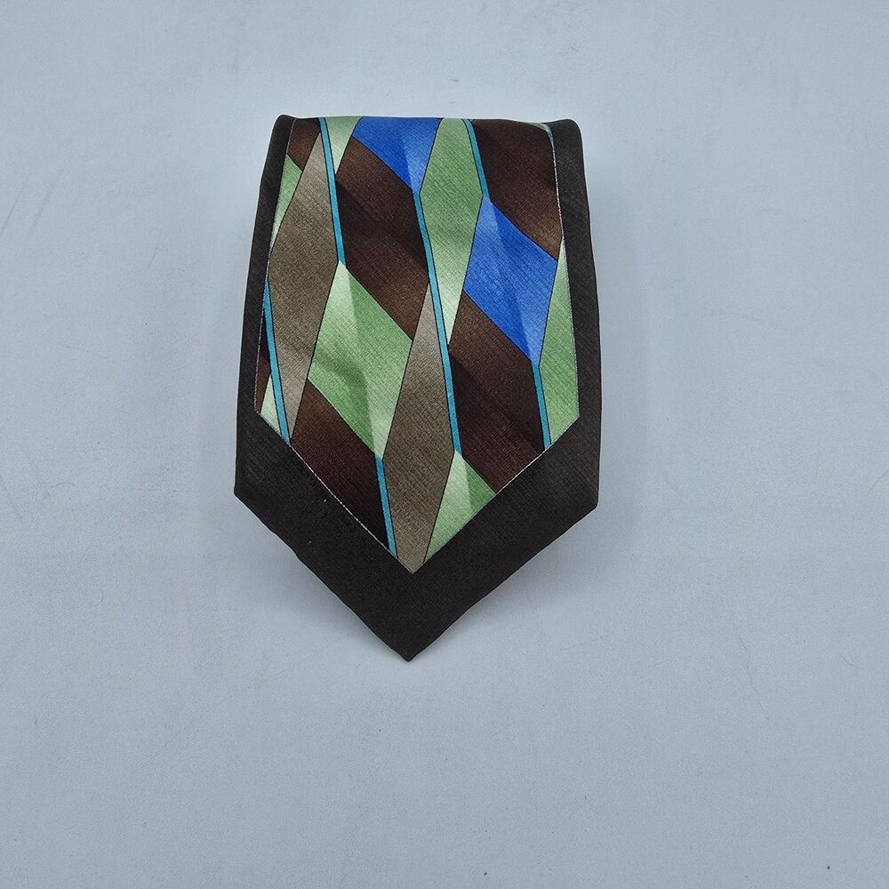 Mens Necktie Arrow Black Green Multicolored Striped NeckTie 57 X 4 silk Vintage